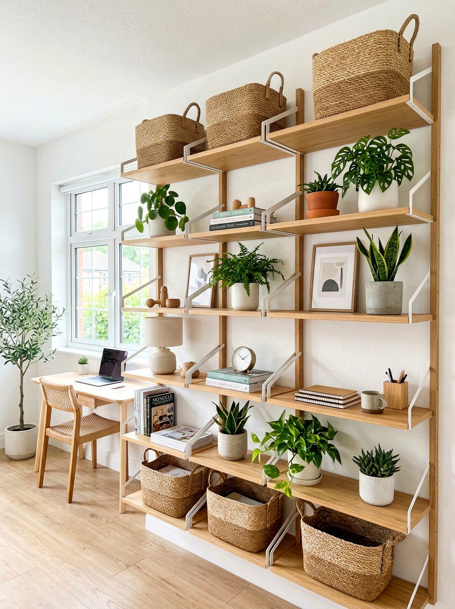 Scandi style office shelves - 30 home office shelf ideas