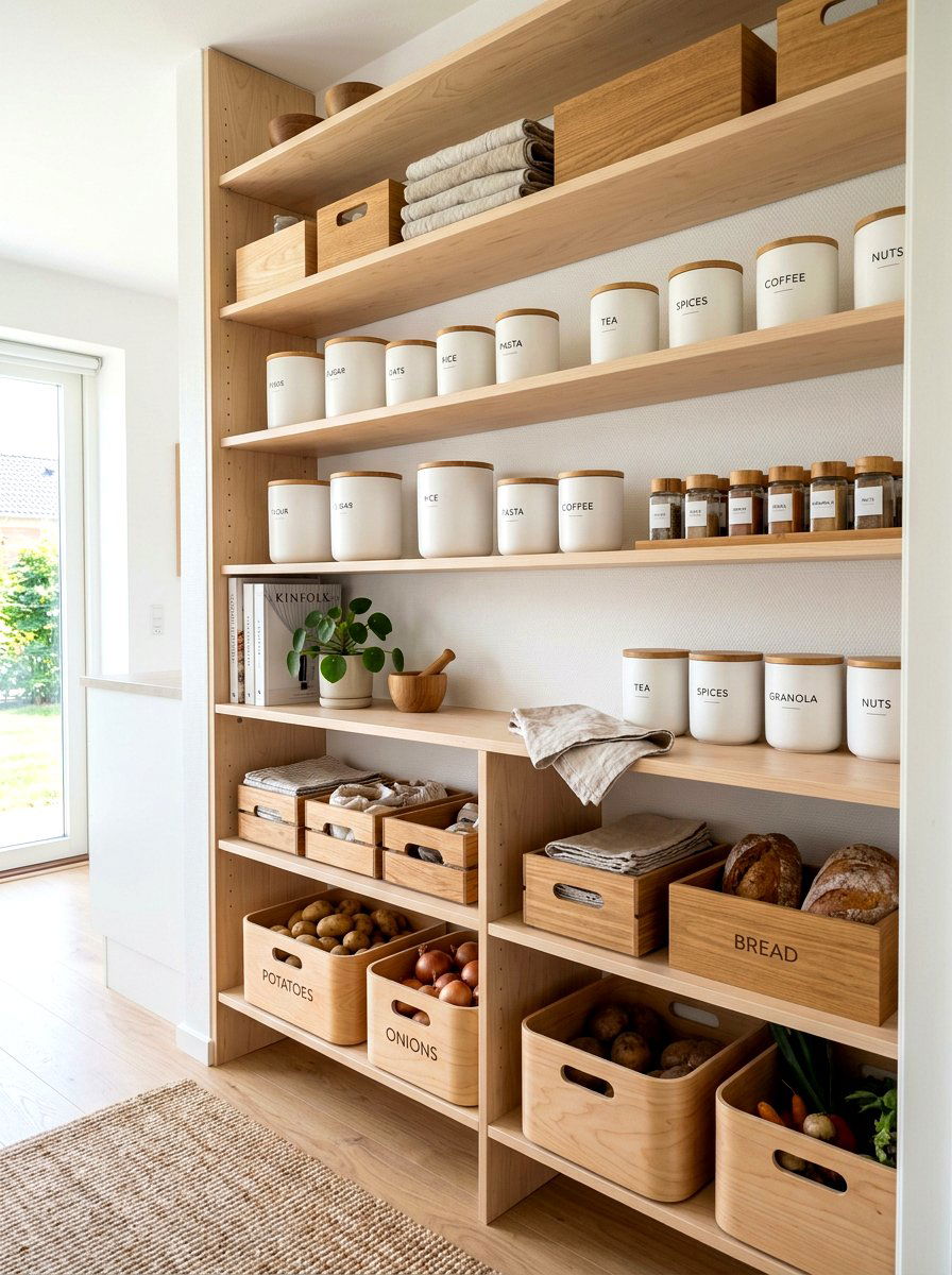 Scandi style open pantry design - 30 pantry with open shelving ideas