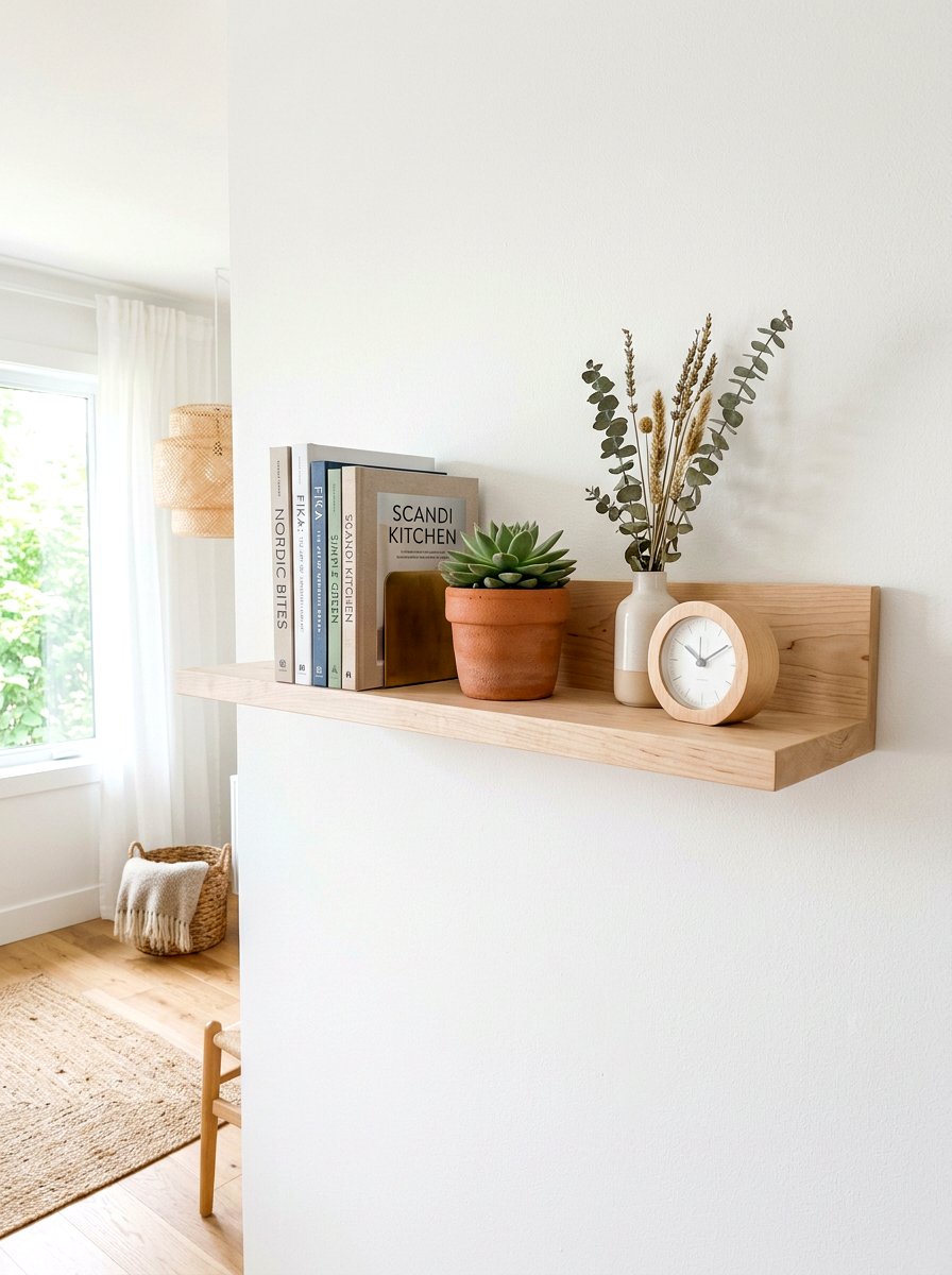Scandi style wood ledge - 30 cookbook shelf kitchen ideas