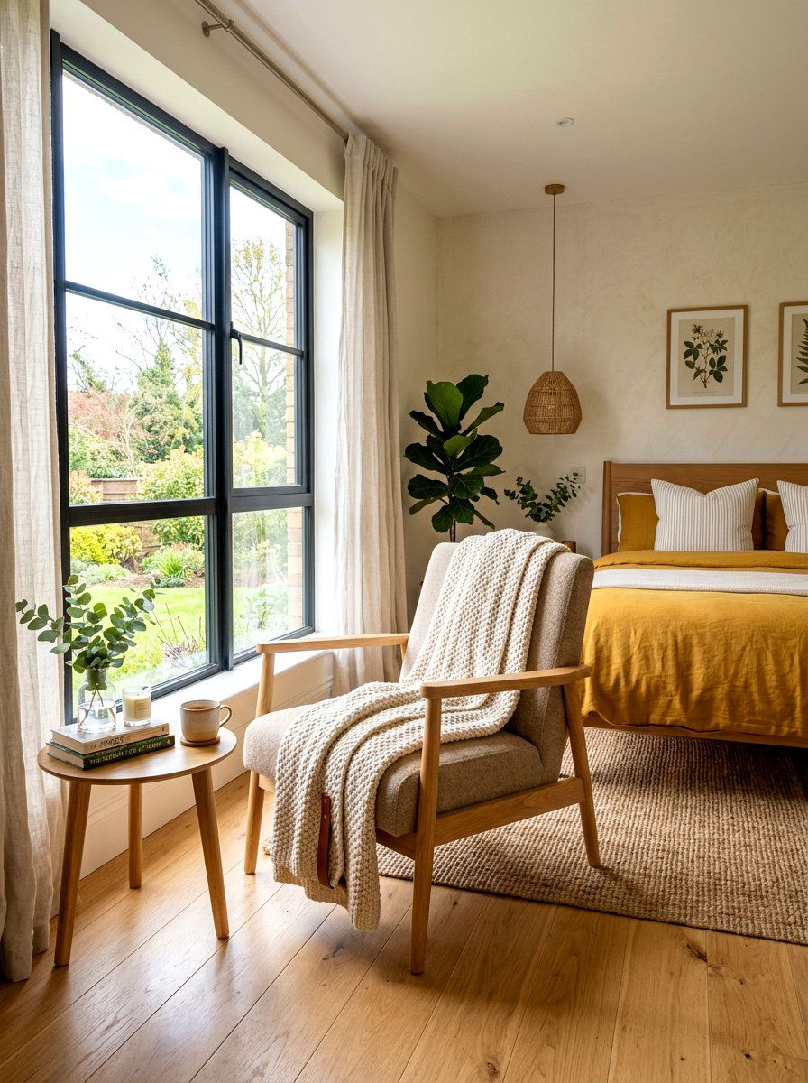 Scandinavian Accent Chair - 30 Japandi bedroom ideas