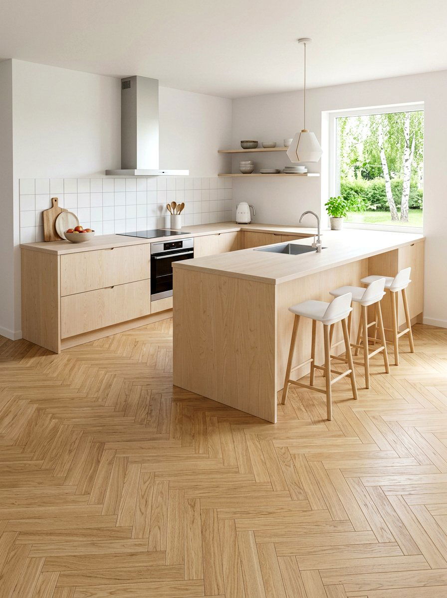 Scandinavian Blonde Wood Parquet - 30 parquet kitchen floor ideas