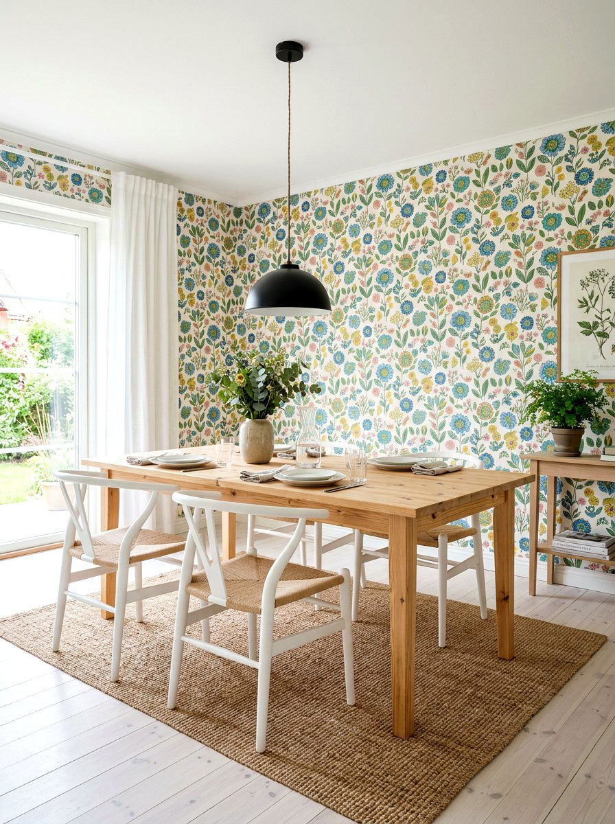Scandinavian Floral Wallpaper - 30 floral dining wallpaper ideas
