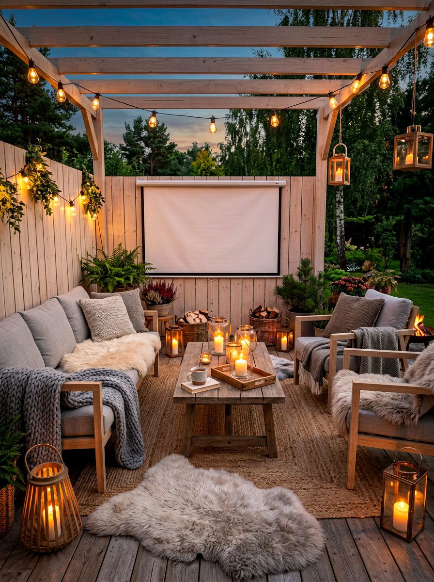 Scandinavian Hygge Outdoor Room - 30 outdoor movie patio ideas
