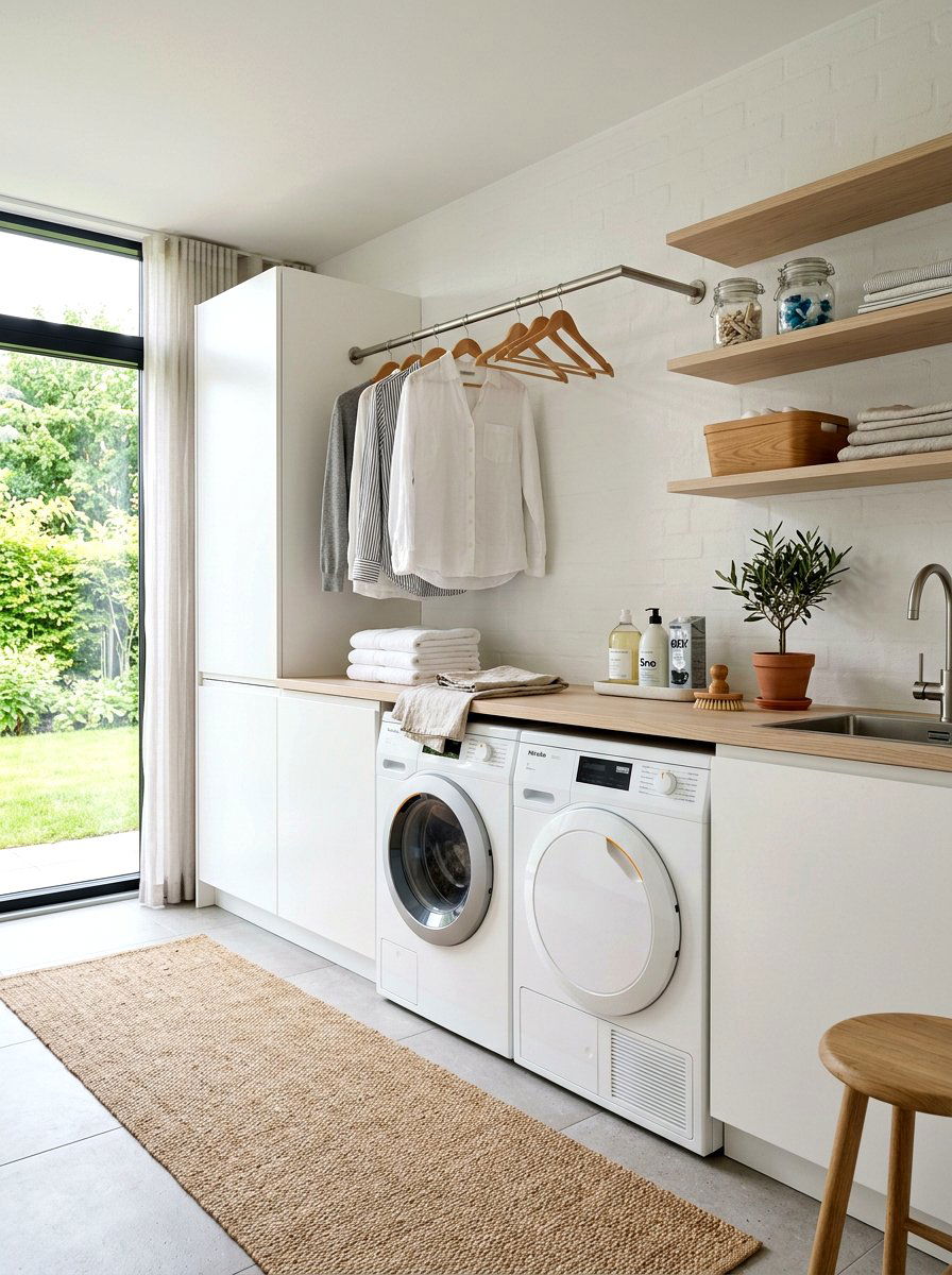 Scandinavian Laundry Room Folding Setup - 30 folding station laundry ideas