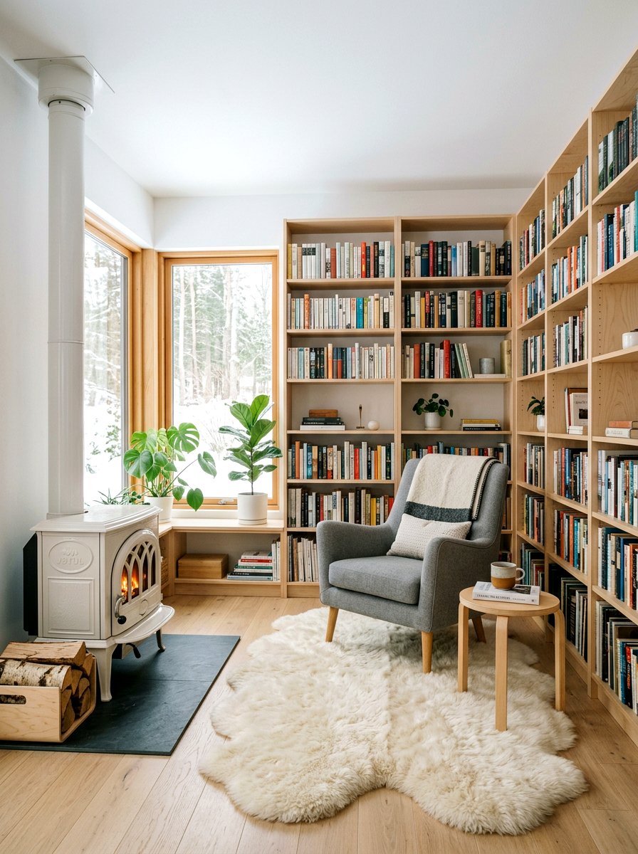 Scandinavian Library Fireplace - 30 library fireplace ideas