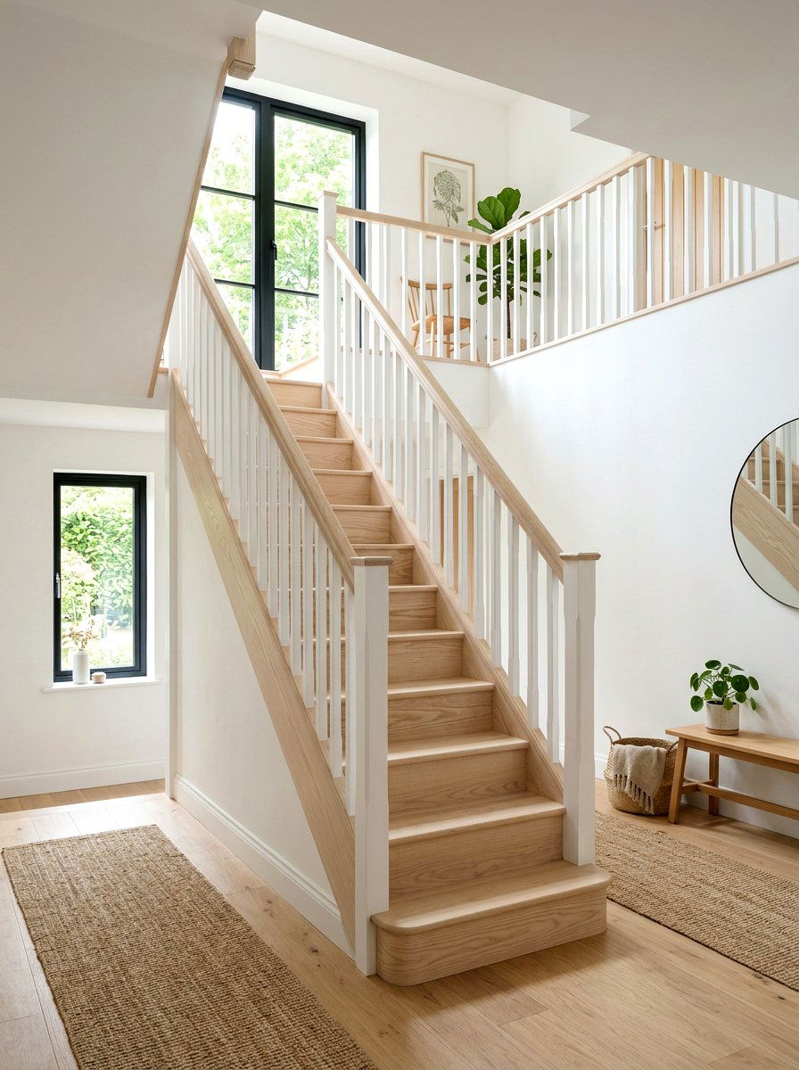 Scandinavian Light Wood Banister - 30 banister makeover ideas