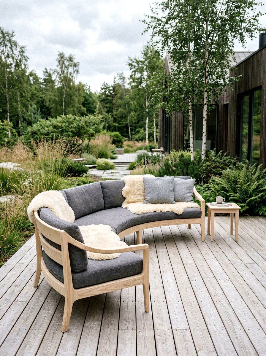 Scandinavian Light Wood Curved Sofa - 30 curved patio sofa ideas
