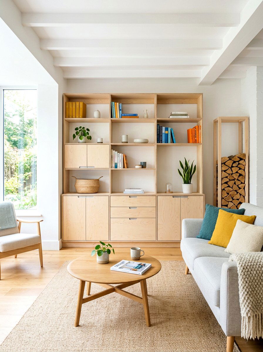 Scandinavian Light Wood Holder - 30 firewood storage wall ideas