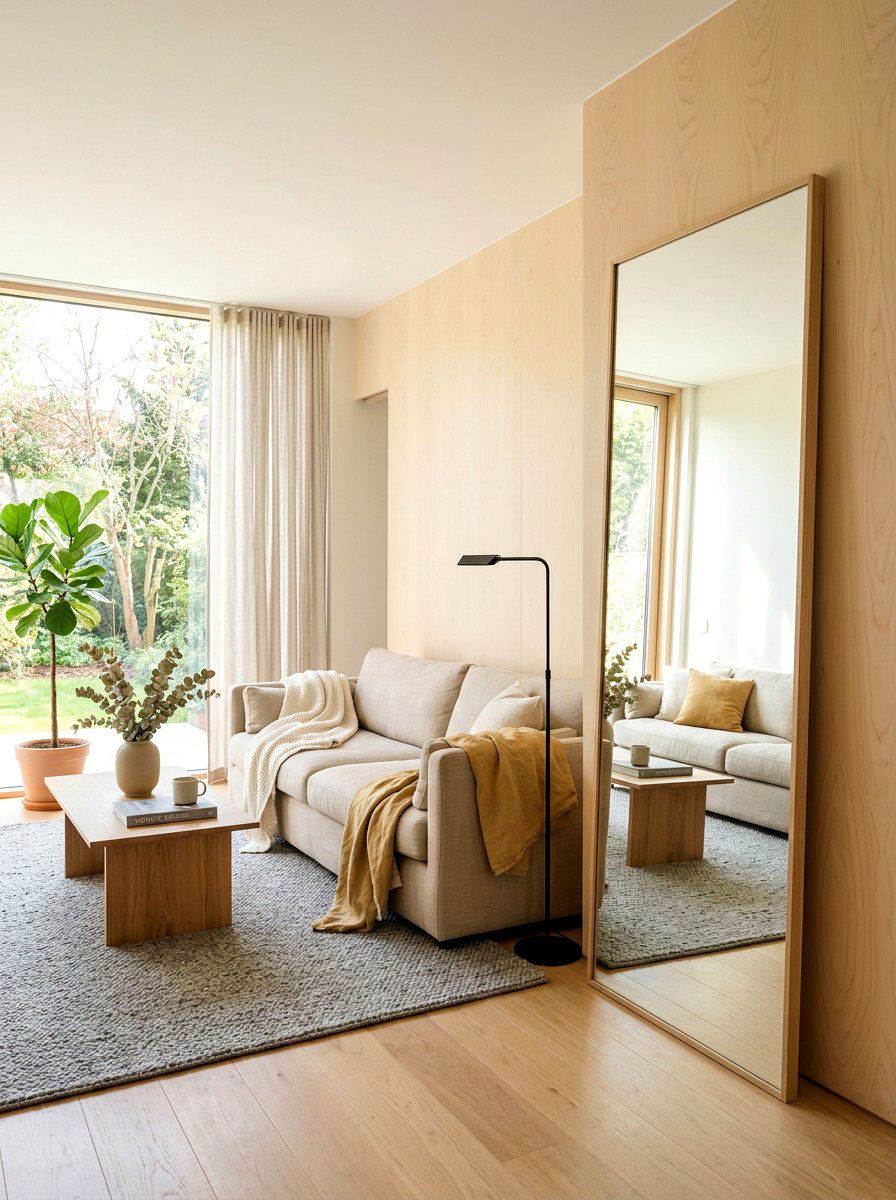 Scandinavian Light Wood Mirror - 30 statement floor mirror living room ideas