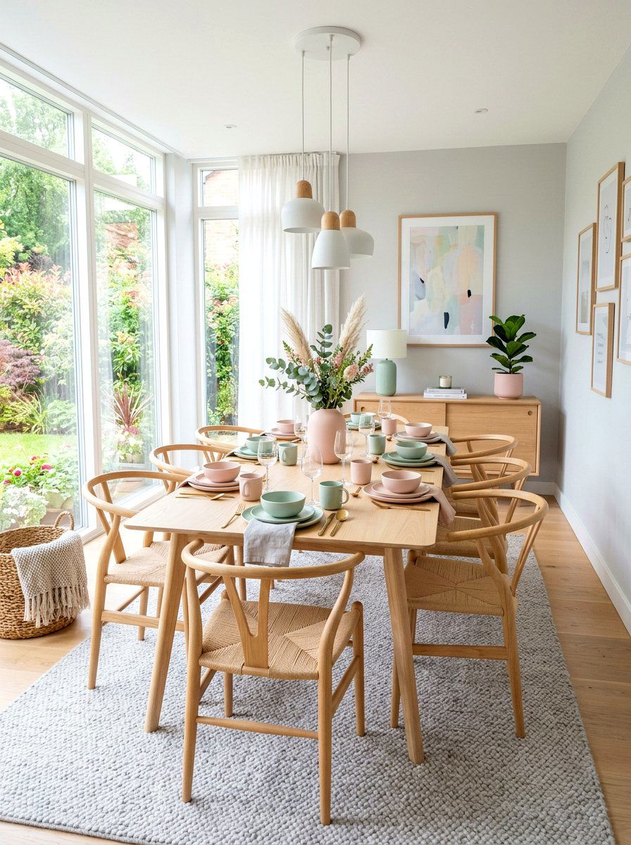 Scandinavian Light Wood Pastel Accents - 30 eclectic dining room ideas