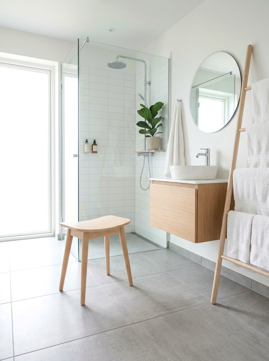 Scandinavian Light Wood Stool - 30 bathroom stool ideas