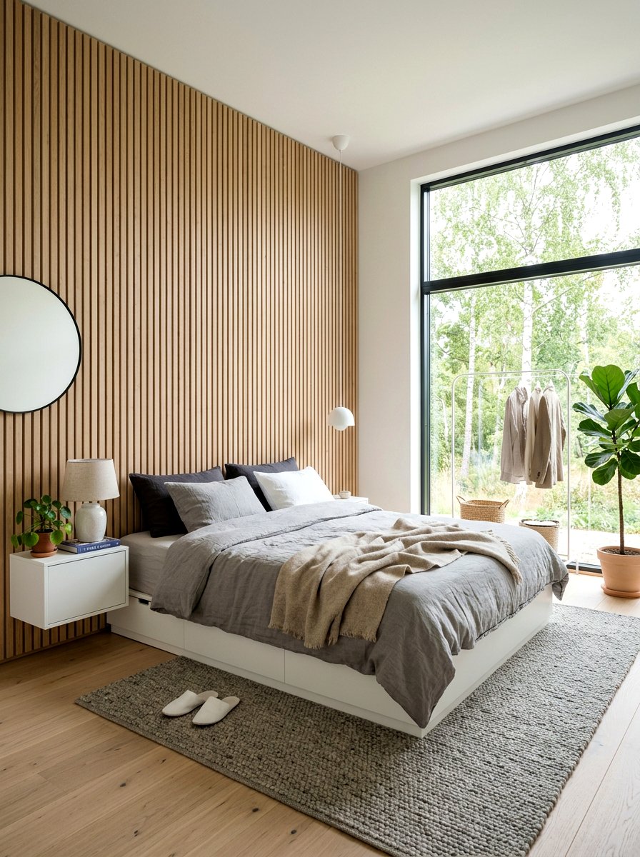Scandinavian Light Wood Stripes - 30 candy stripe bedroom ideas