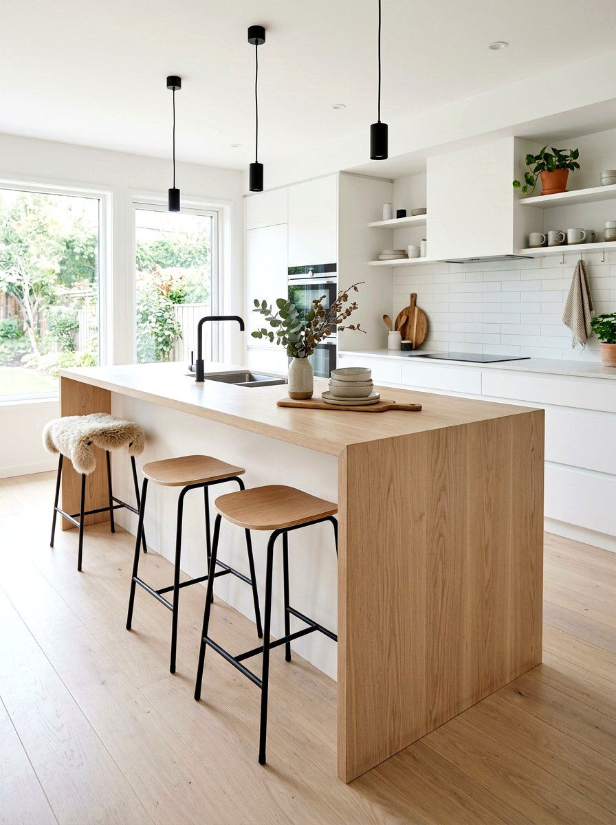 Scandinavian Light Wood Waterfall - 30 waterfall countertop ideas