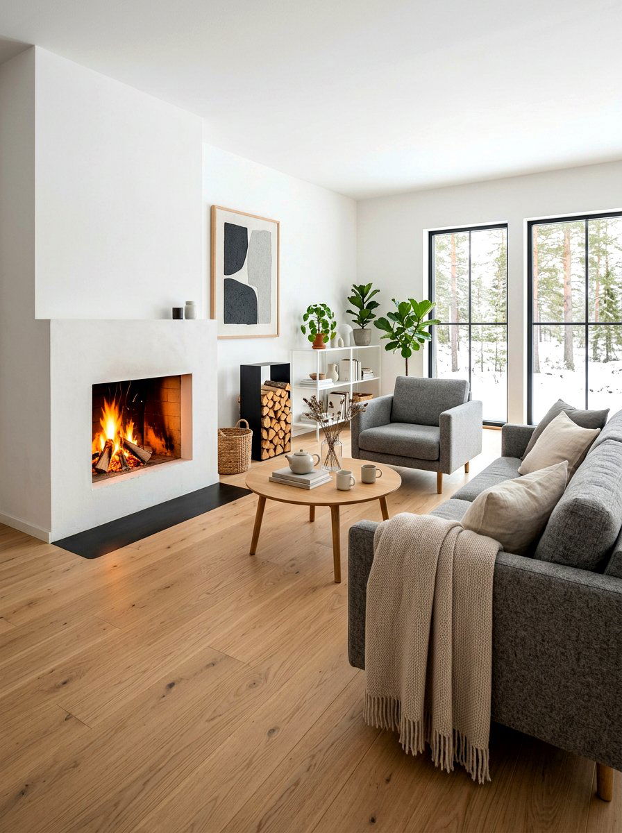 Scandinavian Minimalist Room - 30 basement fireplace ideas