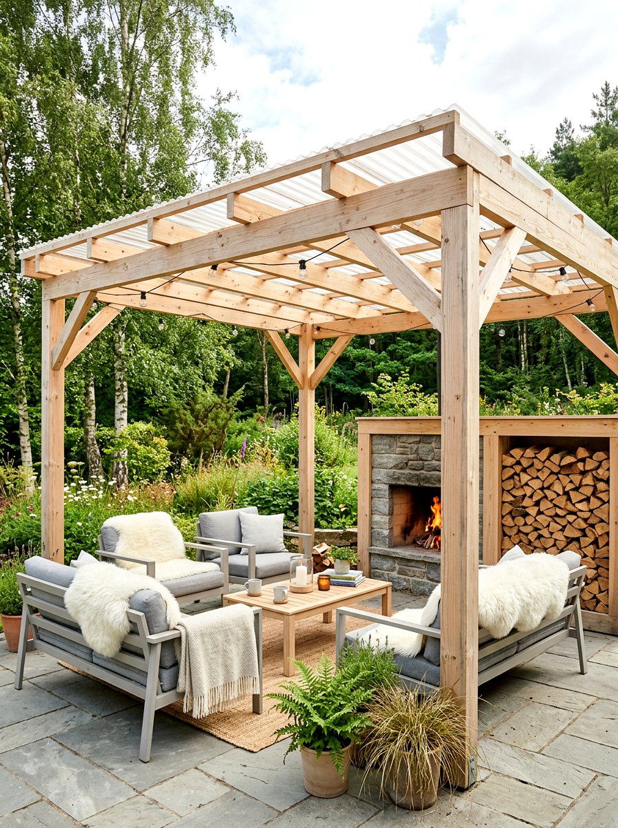 Scandinavian Pergola Wood Burning Fireplace - 30 pergola with fireplace ideas