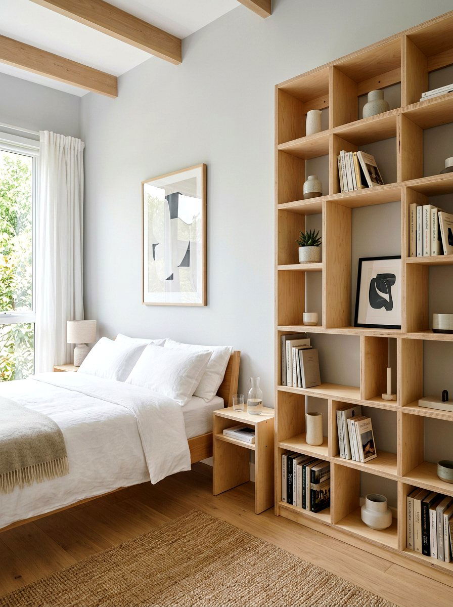 Scandinavian Plywood Bookshelf - 30 book trove bedroom ideas