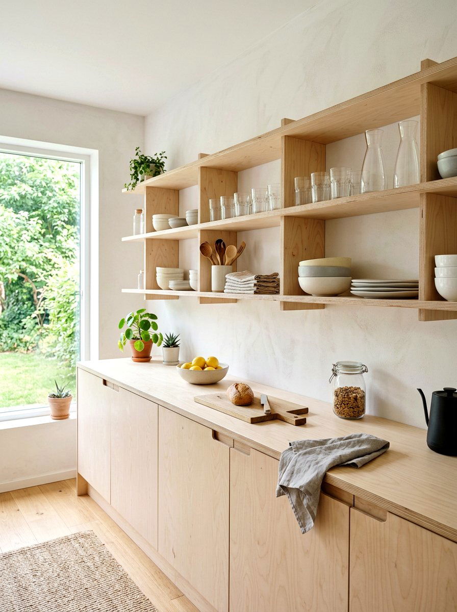 Scandinavian Plywood Kitchen Shelves - 30 open shelving kitchen decor ideas