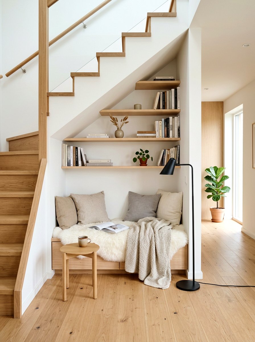 Scandinavian Reading Nook - 30 under stairs reading nook ideas