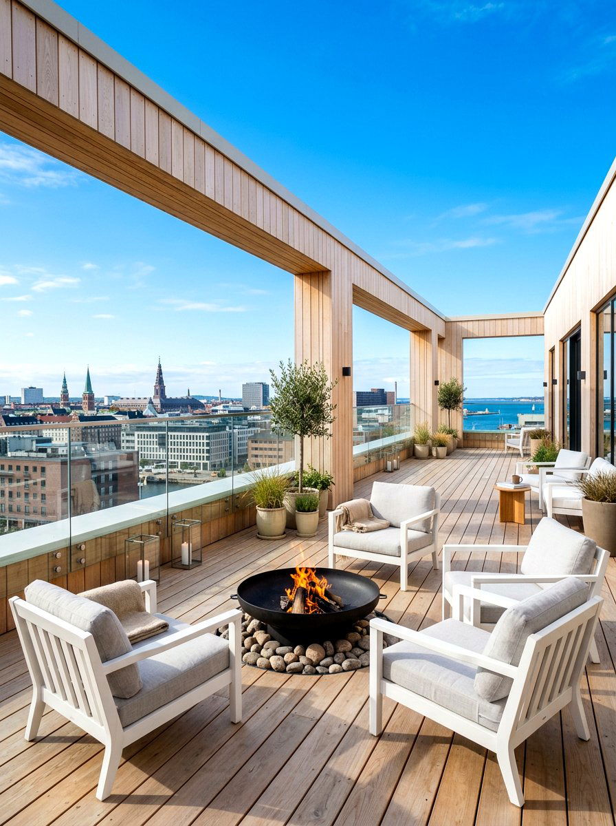 Scandinavian Rooftop Lounge - 30 rooftop patio lounge ideas aesthetic
