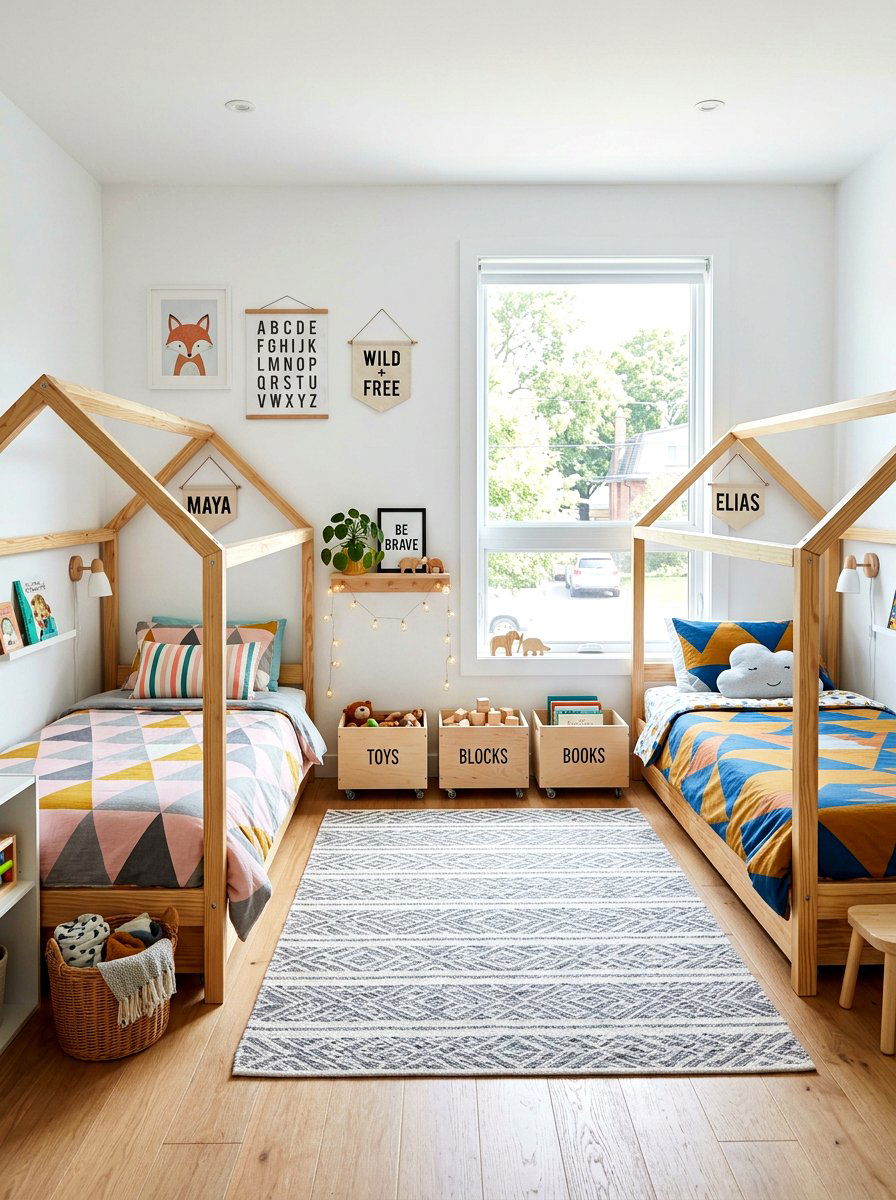 Scandinavian Shared Kids Room - 30 shared sibling room decor ideas