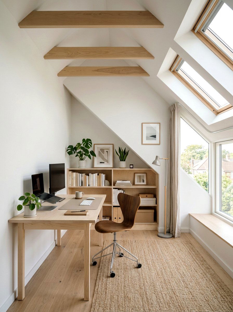 Scandinavian Sloped Ceiling Office - 30 sloped ceiling office ideas