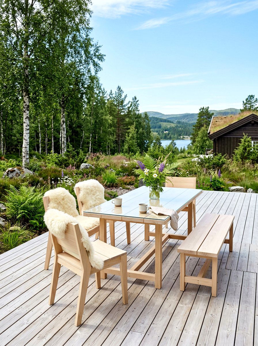Scandinavian Style Birch Patio - 30 warm wood patio lounge ideas