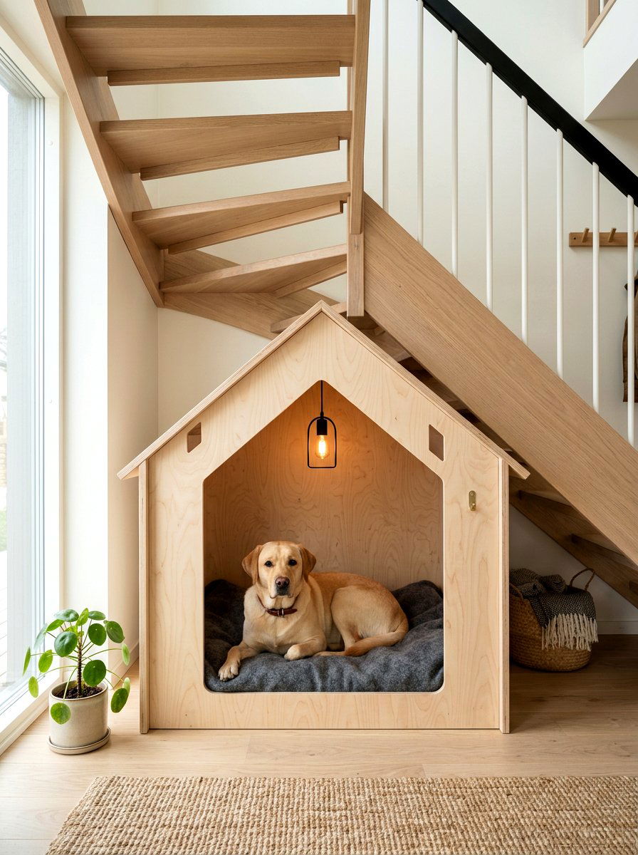 Scandinavian Style Dog House - 30 under stairs dog nook ideas