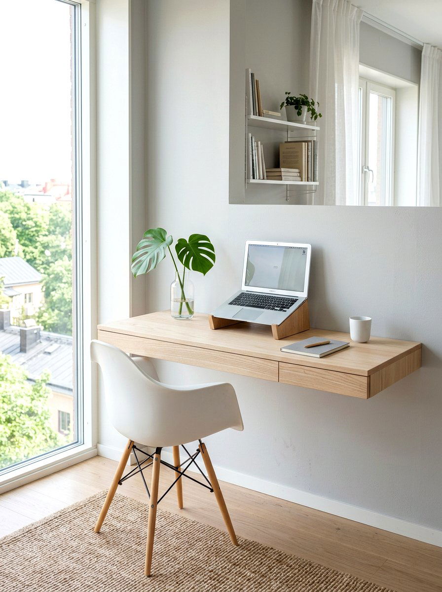 Scandinavian Style Floating Desk - 30 fold down desk apartment ideas