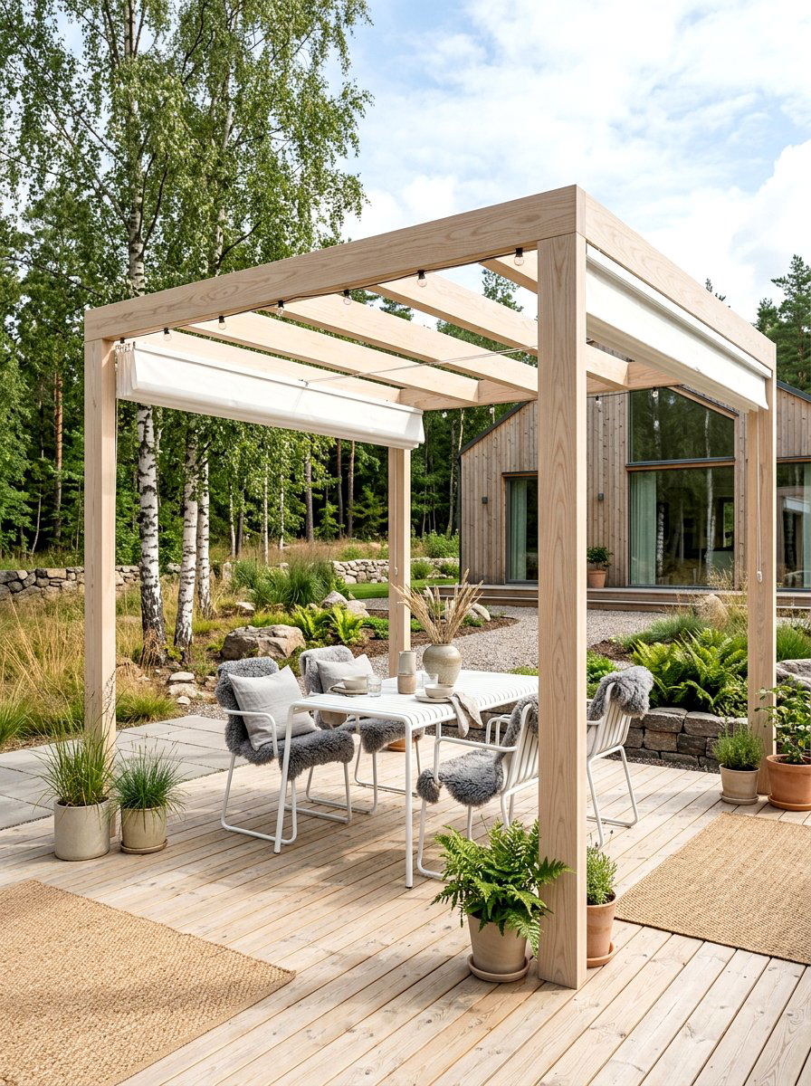 Scandinavian Style Pergola - 30 outdoor breakfast pergola ideas
