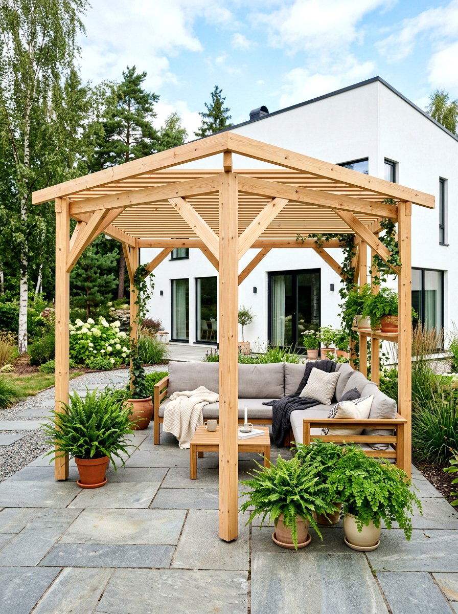Scandinavian Style Pergola - 30 attached pergola ideas