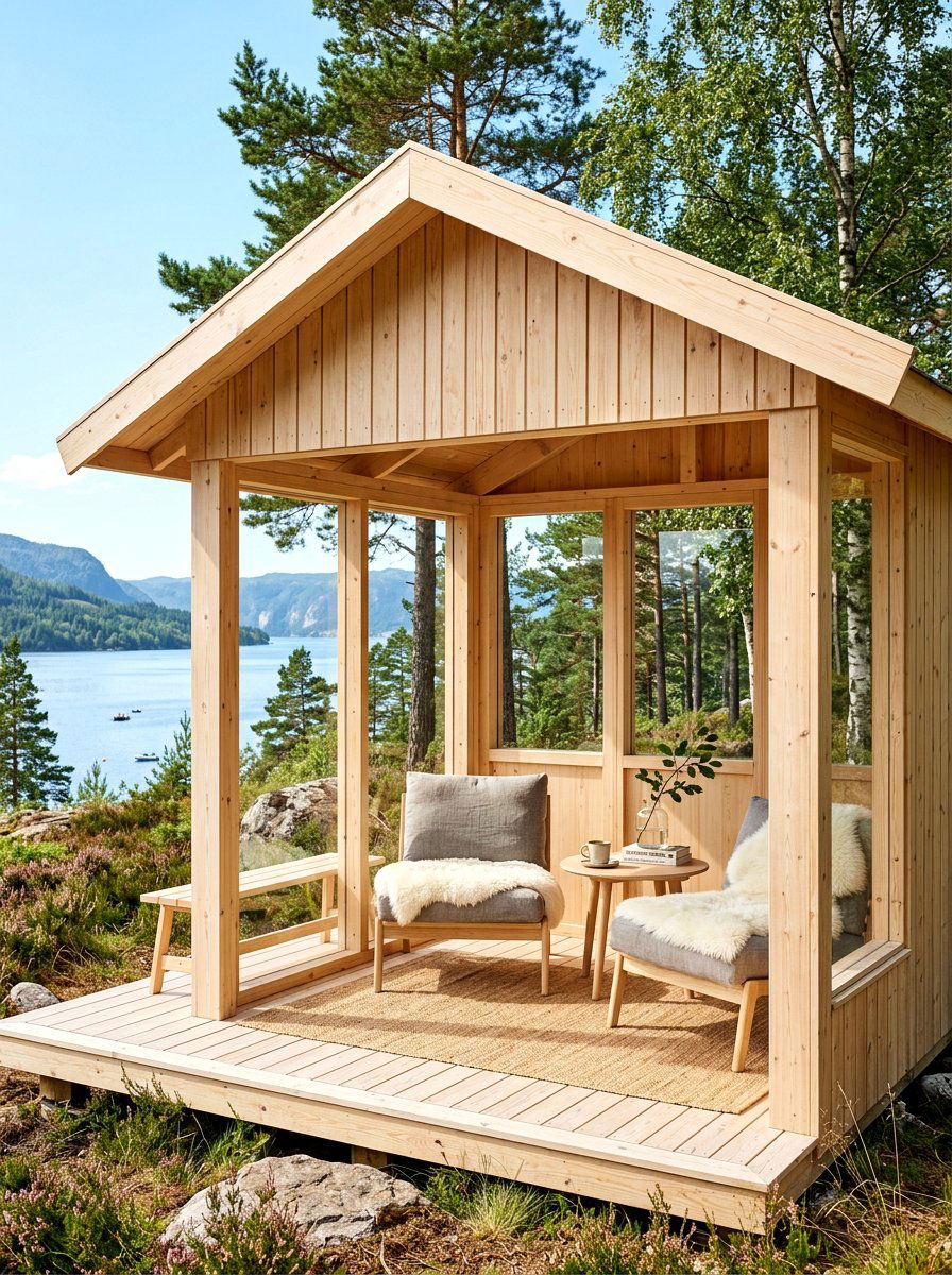 Scandinavian Style Simple Wood Pavilion - 30 backyard cabana lounge ideas