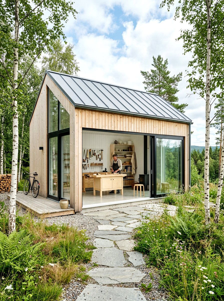 Scandinavian Style Workshop - 30 backyard workshop shed ideas