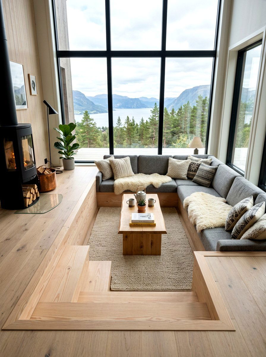 Scandinavian Sunken Lounge - 30 step down living room ideas