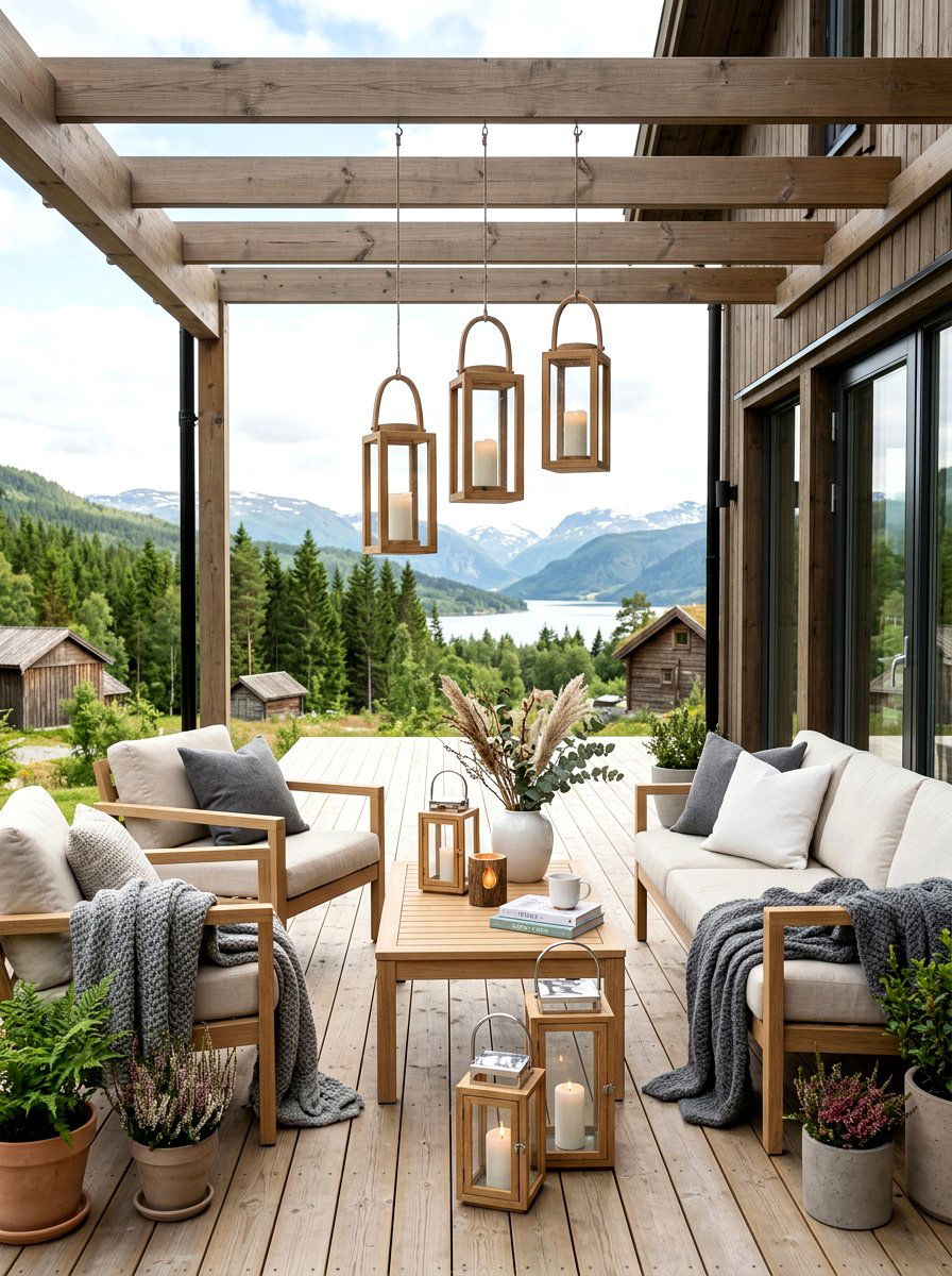 Scandinavian Wood Lantern Patio - 30 candle lantern patio ideas