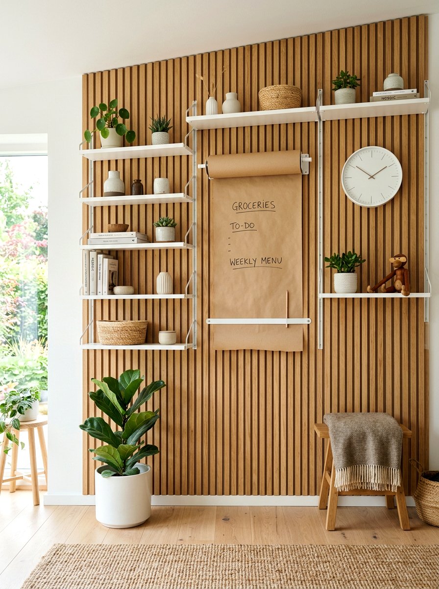 Scandinavian Wood Slat System - 30 family command center ideas