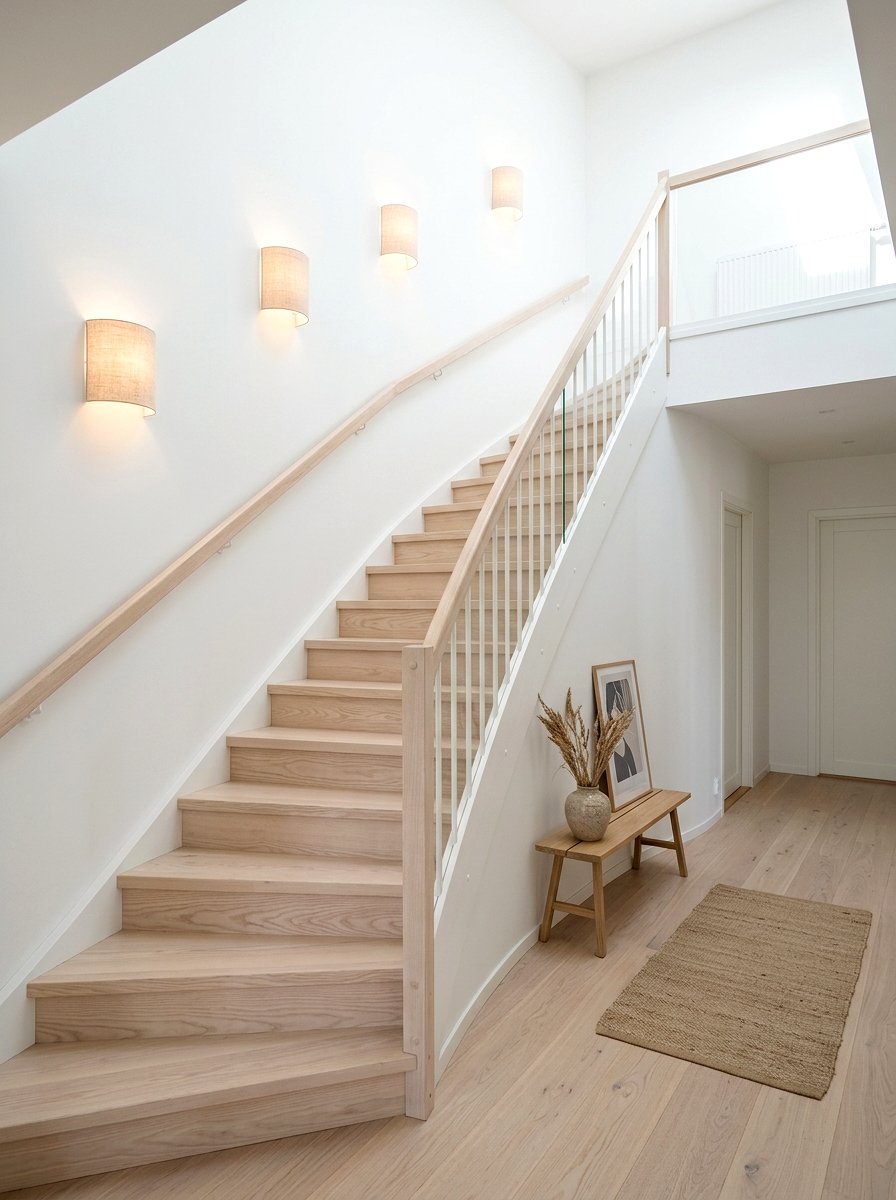Scandinavian Wood Staircase Ambient Light - 30 stair lighting ideas