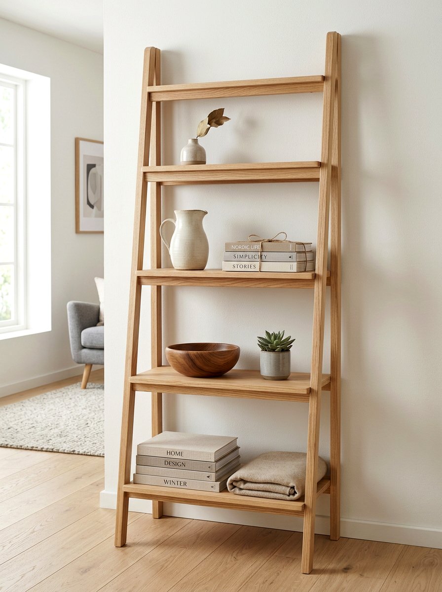 Scandinavian Wood Tones - 30 ladder shelf styling ideas