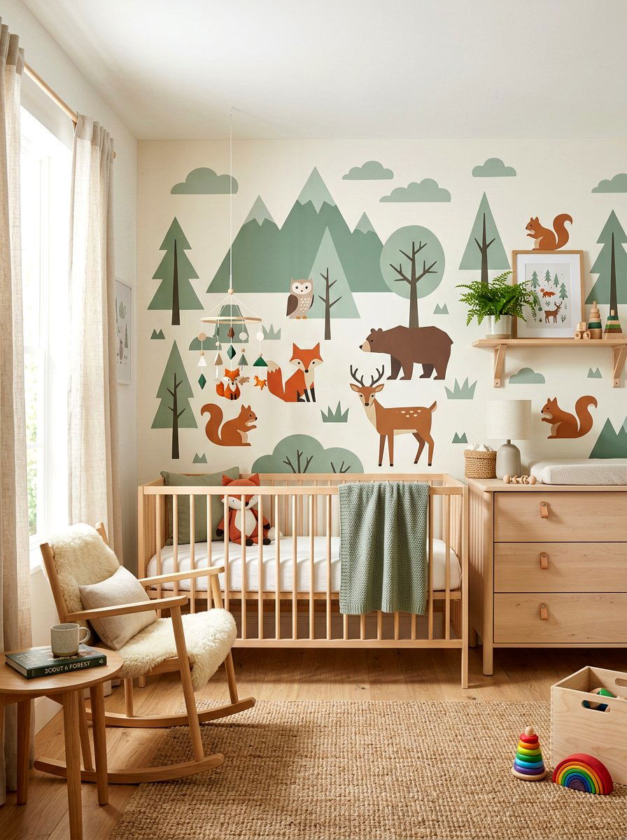 Scandinavian Woodland Nursery Mural - 30 woodland wall mural nursery ideas