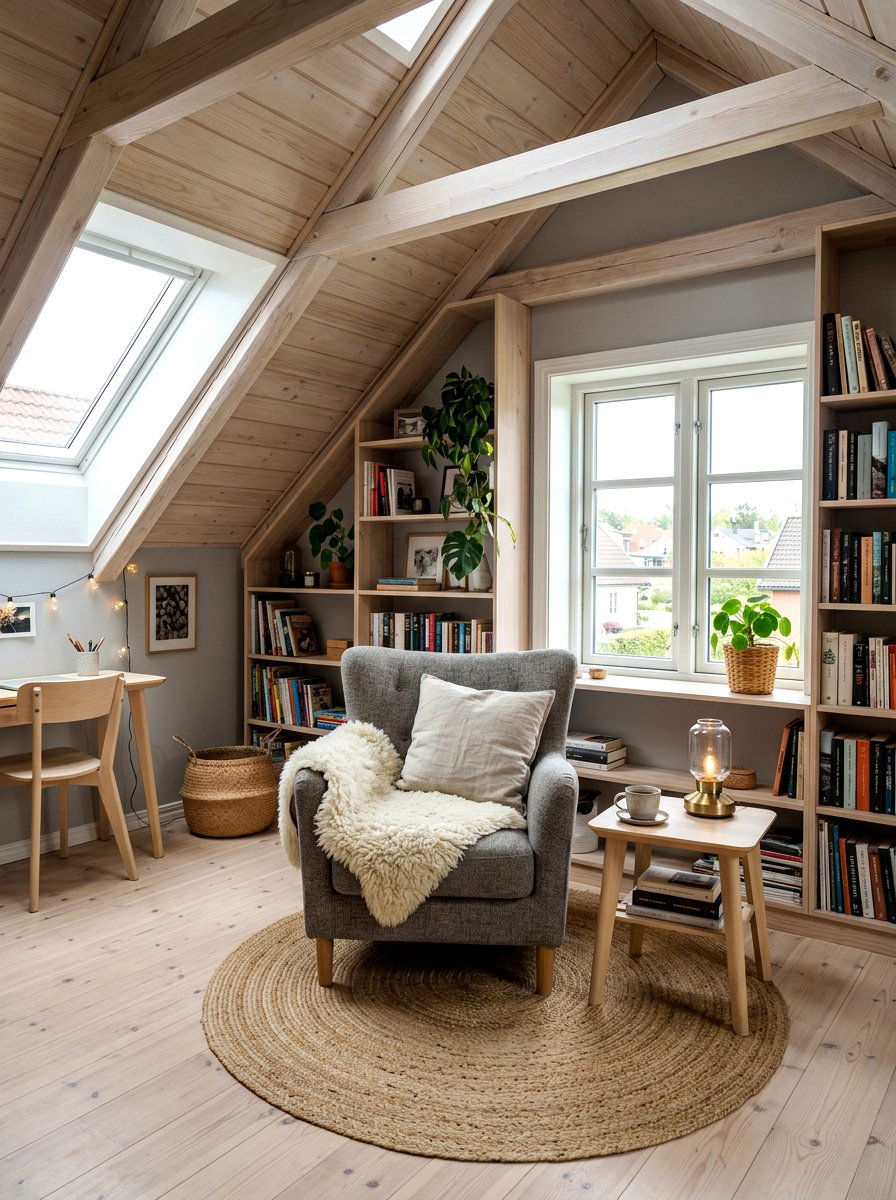 Scandinavian attic reading room - 30 attic reading room ideas