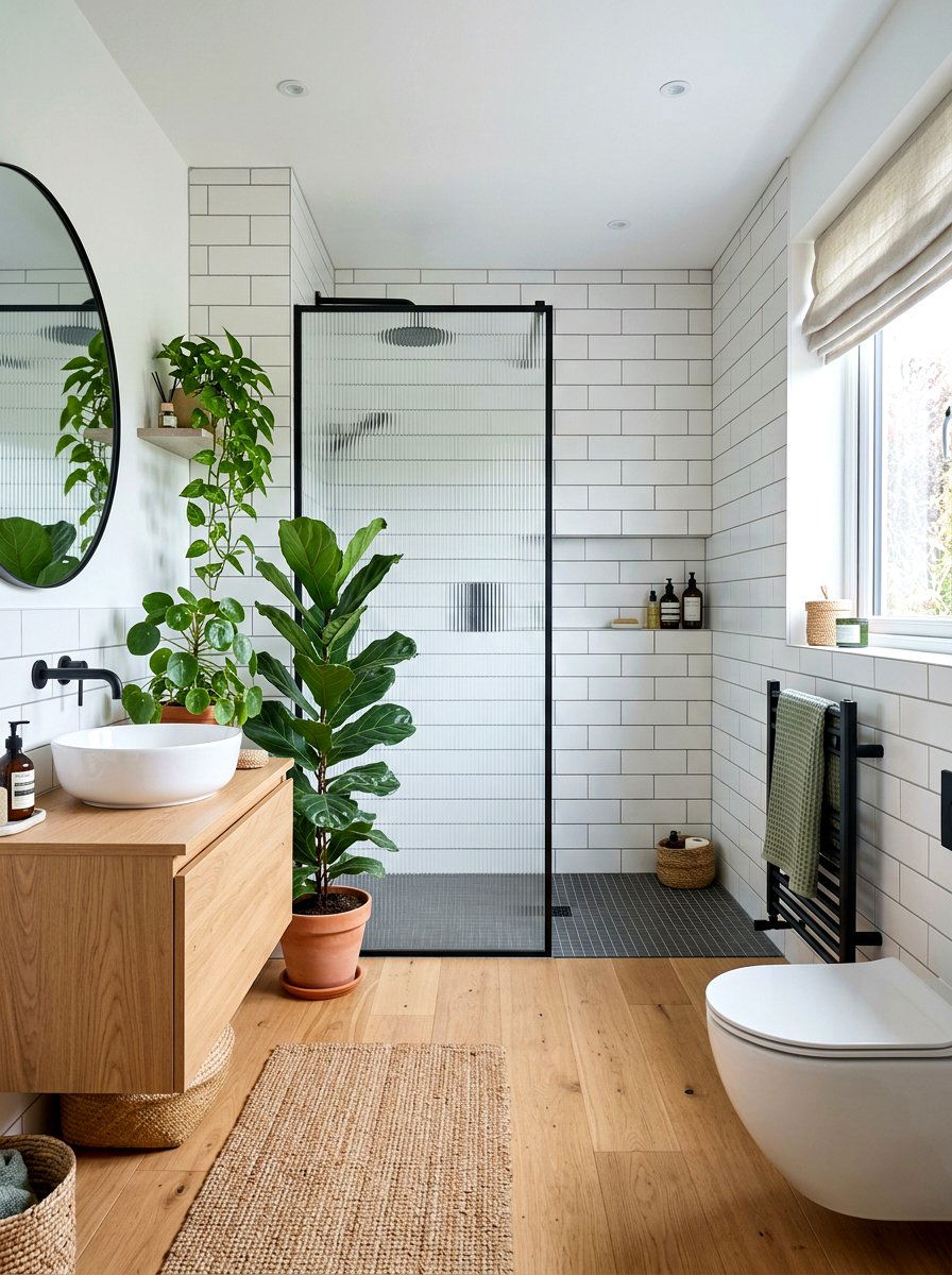 Scandinavian bathroom ribbed glass shower - 30 ribbed glass shower ideas