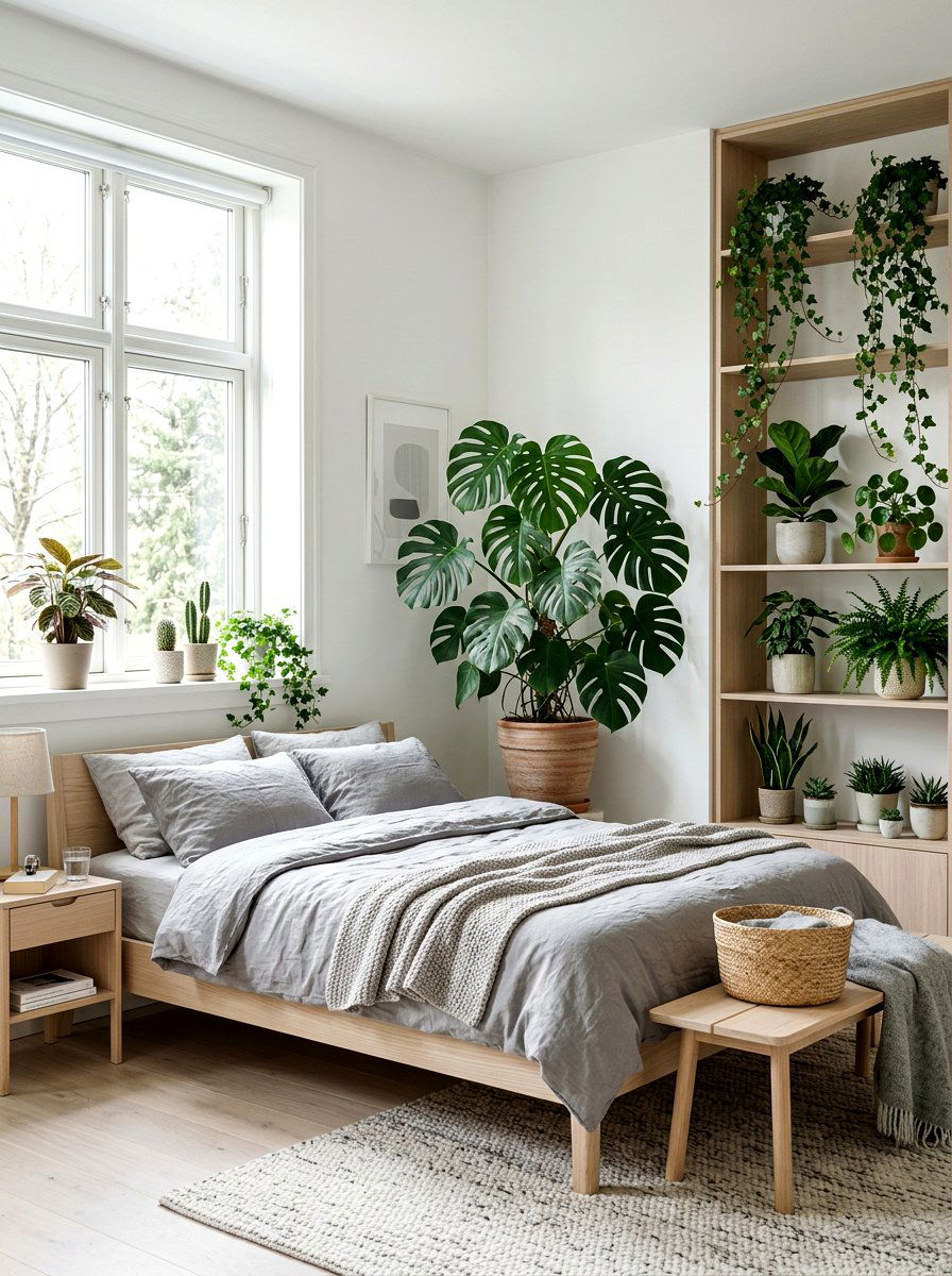 Scandinavian bedroom plants - 30 Scandinavian bedroom ideas