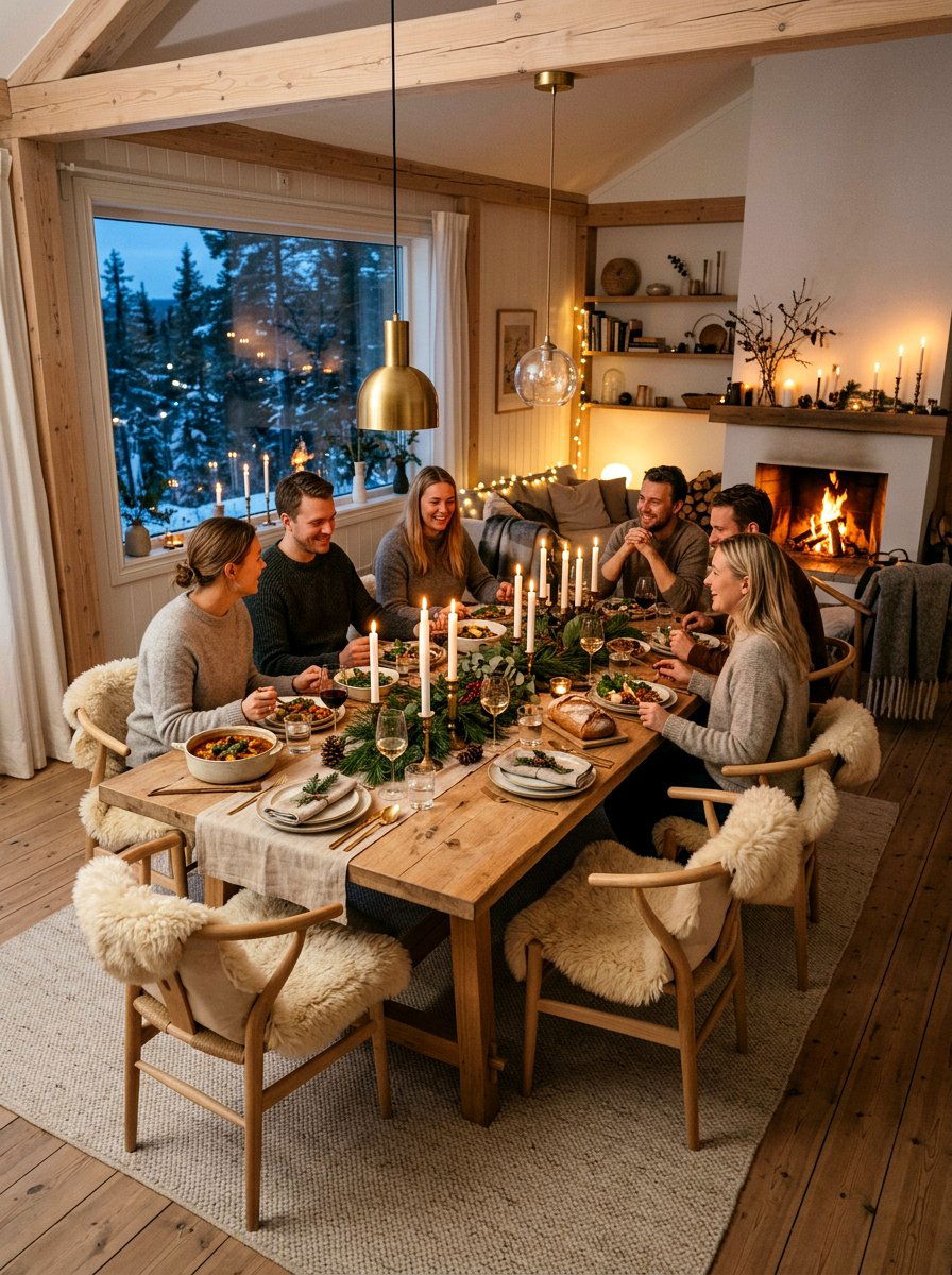 Scandinavian hygge dinner setup - 30 romantic dinner party ideas at home