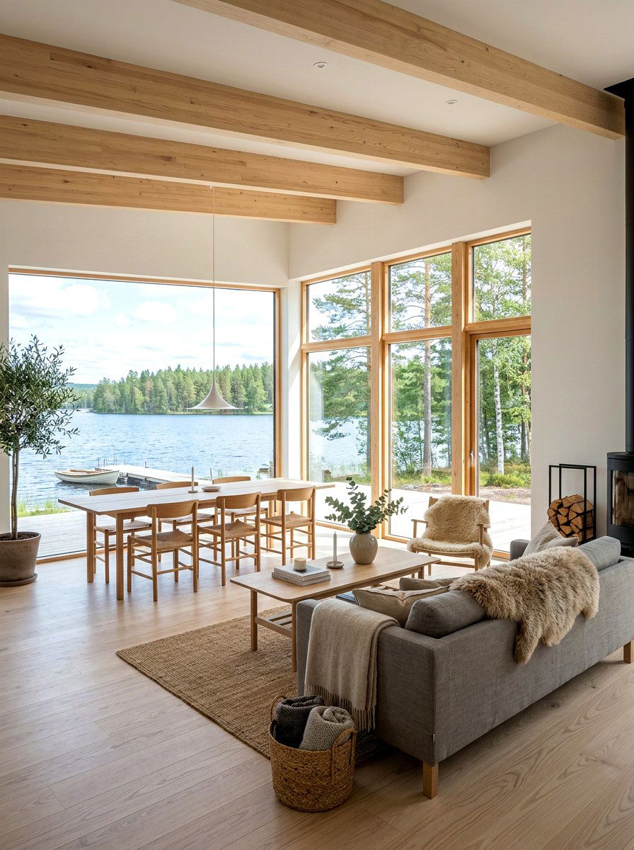 Scandinavian lake house interior - 30 lake house living room ideas