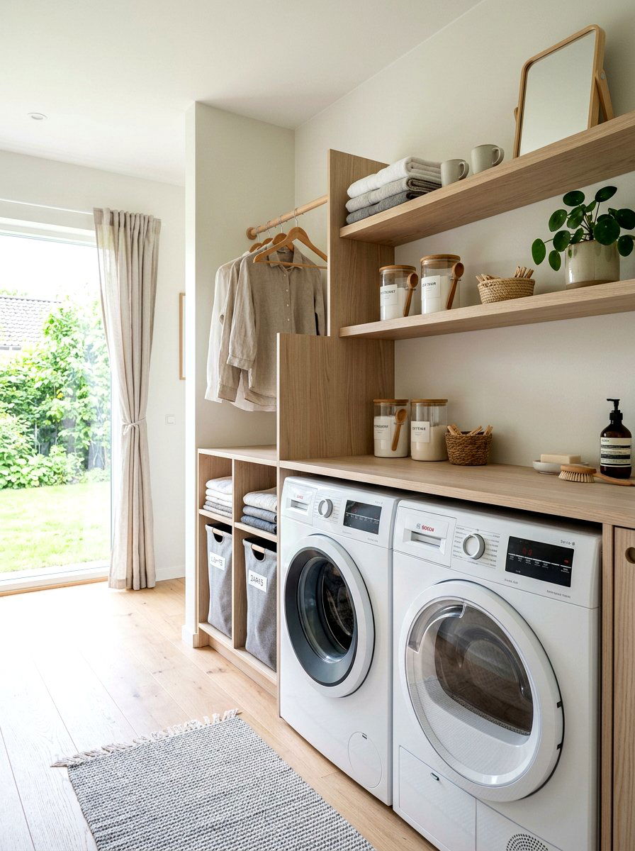 Scandinavian laundry nook - 30 washer dryer enclosure ideas