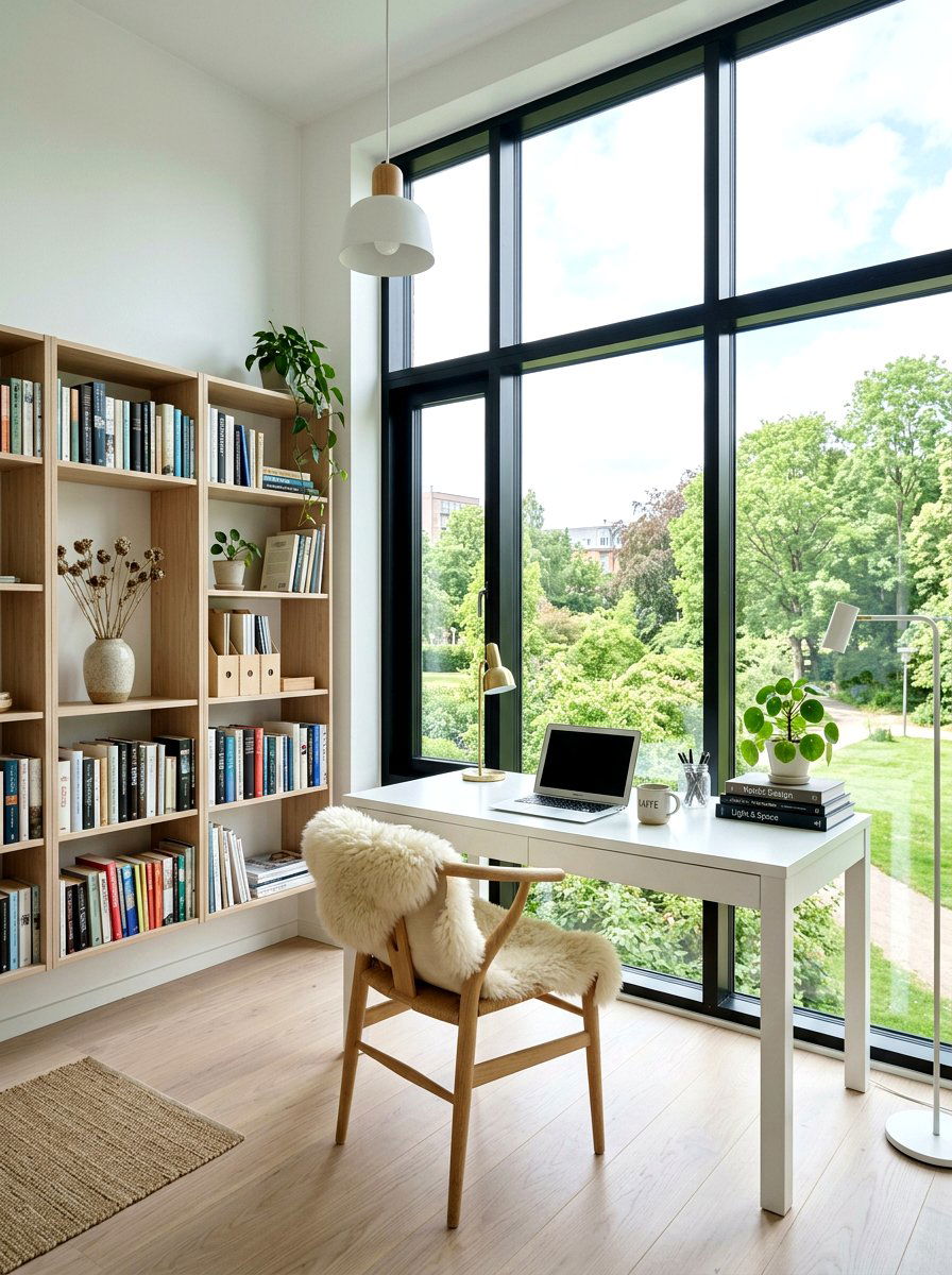 Scandinavian library office - 30 book lover office ideas