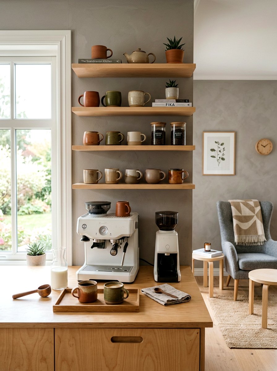 Scandinavian light wood coffee corner - 30 office coffee corner ideas