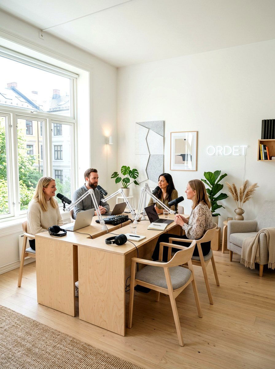 Scandinavian minimalist podcast studio - 30 podcast room ideas