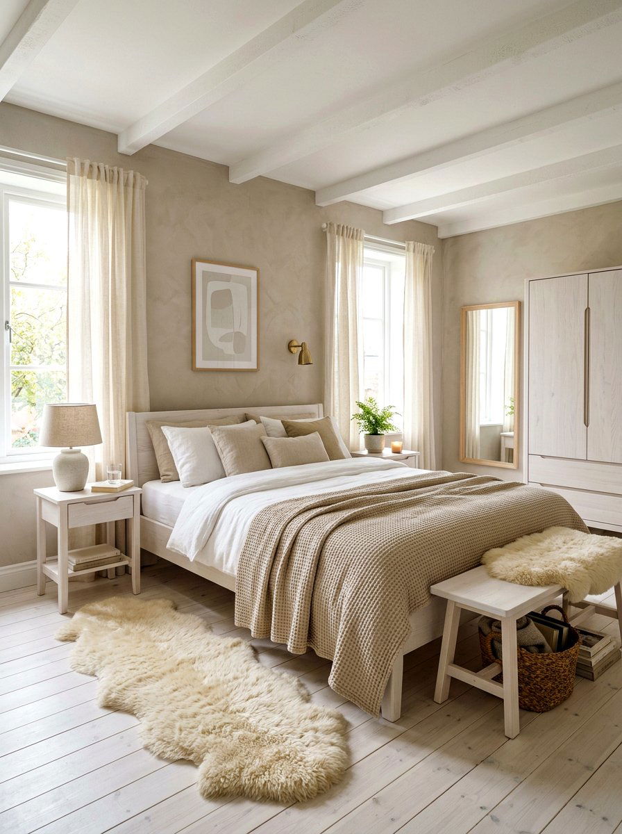 Scandinavian mushroom and cream bedroom - 30 mushroom and cream bedroom ideas