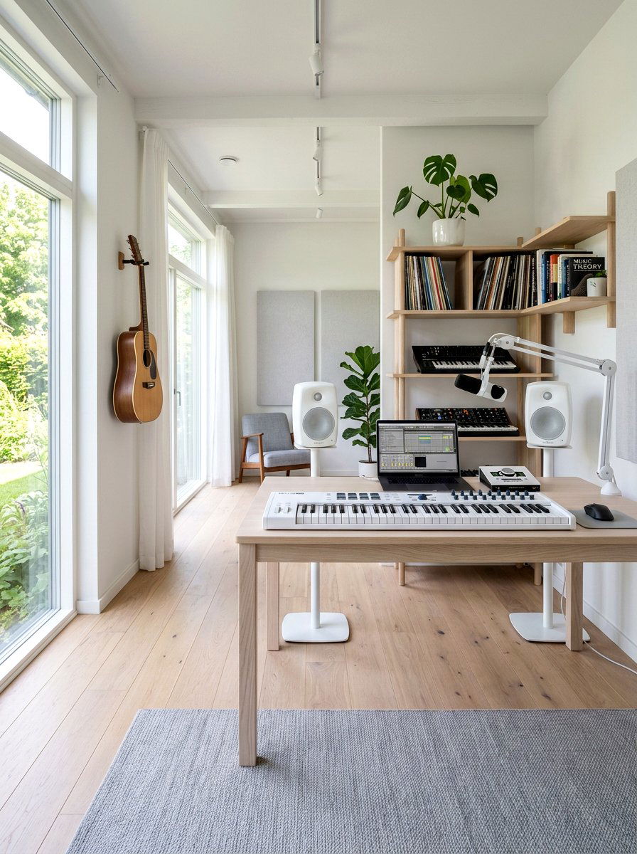 Scandinavian music studio space - 30 music practice room ideas