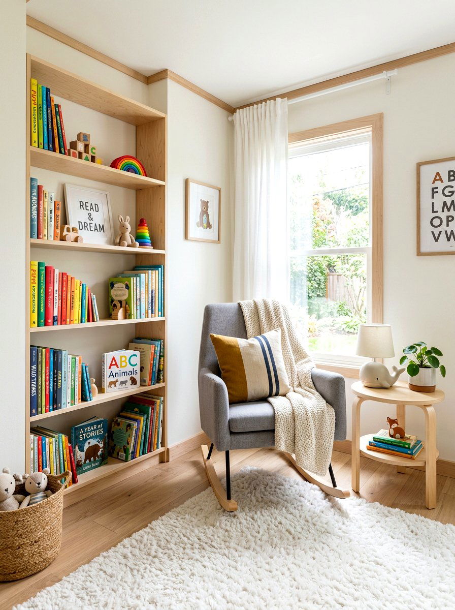 Scandinavian nursery nook - 30 nursery reading corner ideas aesthetic
